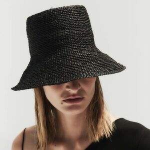 Janessa Leone Black Woven Hat